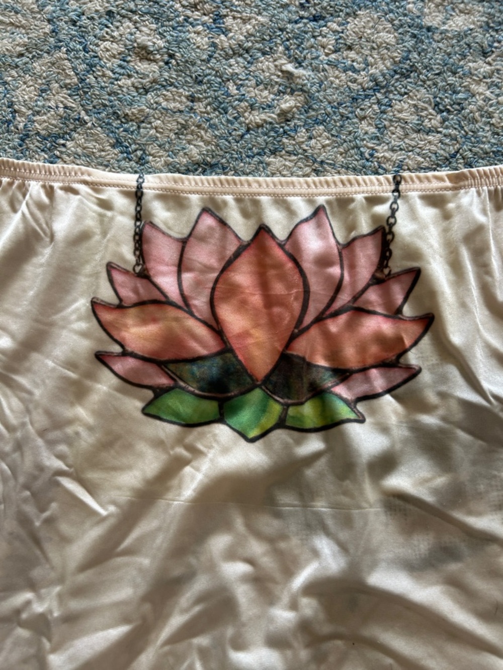 Vintage upcycled slip Graphic Lip & Centipede Print Skirt & lotus in Cream - Picture 6 of 10